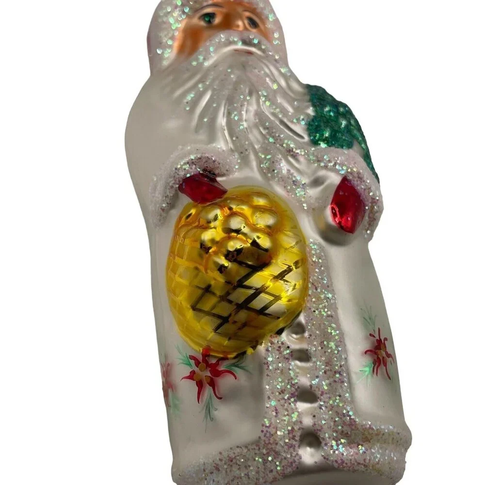 Christopher Radko Poinsettia Santa White Christmas Ornament 5” RETIRED 1991‎ VTG